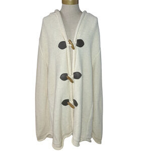 Suspicious Lines Cream Knit Y2K Toggle Button Hooded Cardigan Sweater Size Large